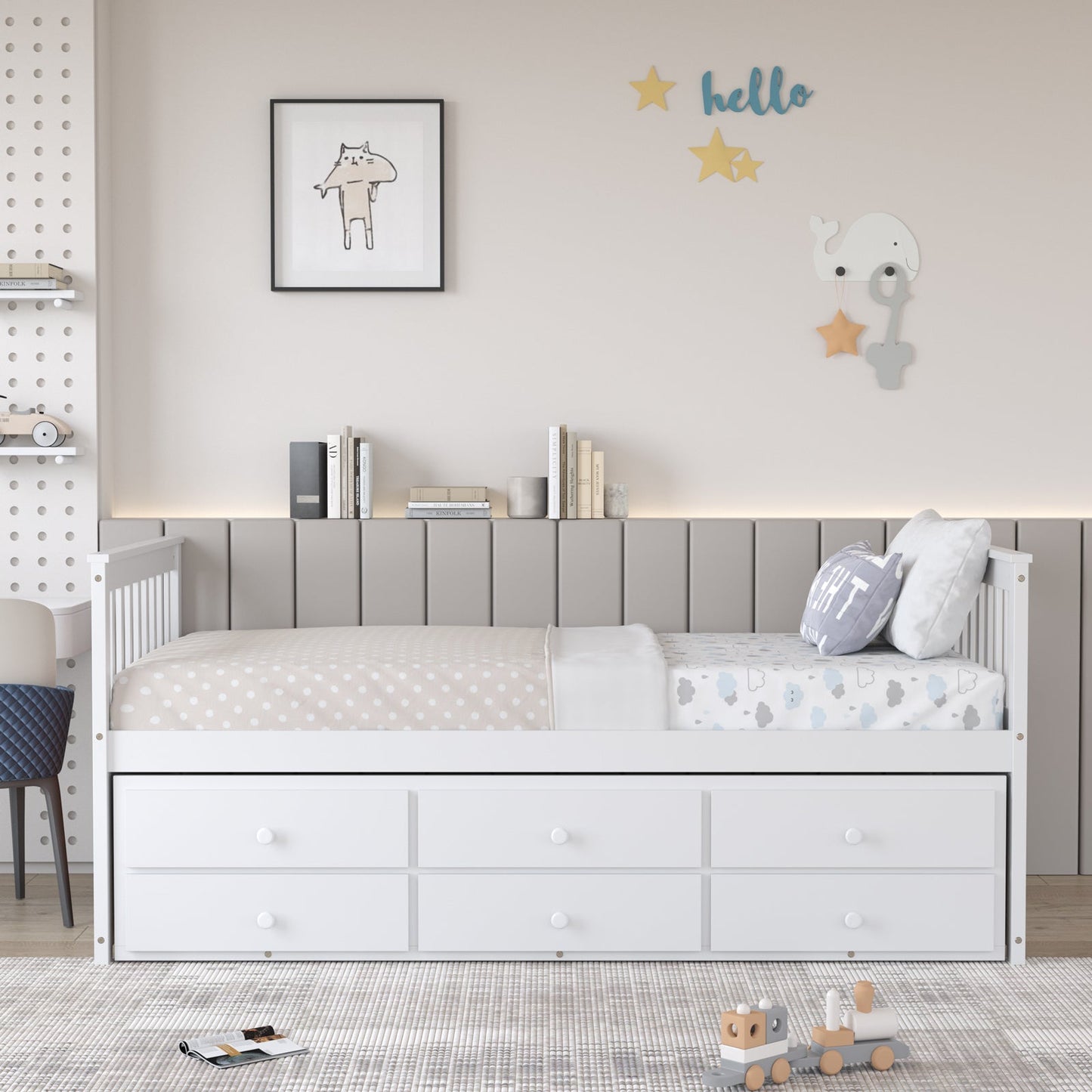 Twin Captain’s Bed with Trundle and 3 Storage Drawers