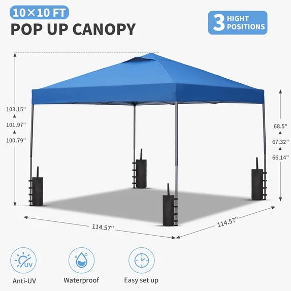 Ainfox 10 x 10 ft Pop-Up Canopy  Patio Canopy With 4 Sand bags For Patio,Garden,Party