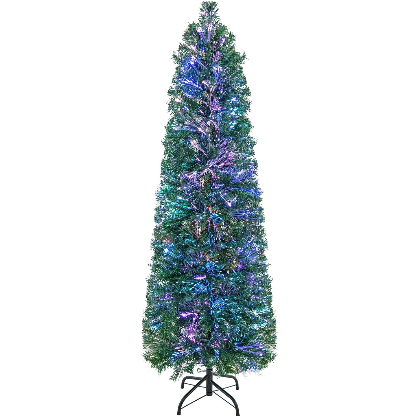 5/6/7/8 FT Pre-Lit Christmas Pencil Tree with Colorful Fiber Optics Green