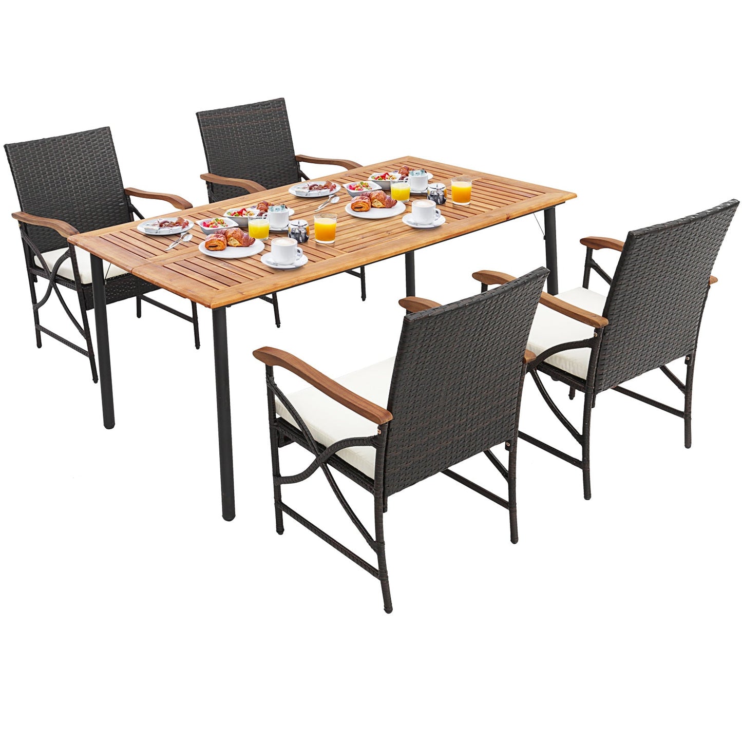 5/7-Piece Outdoor Dining Set with Acacia Wood Table