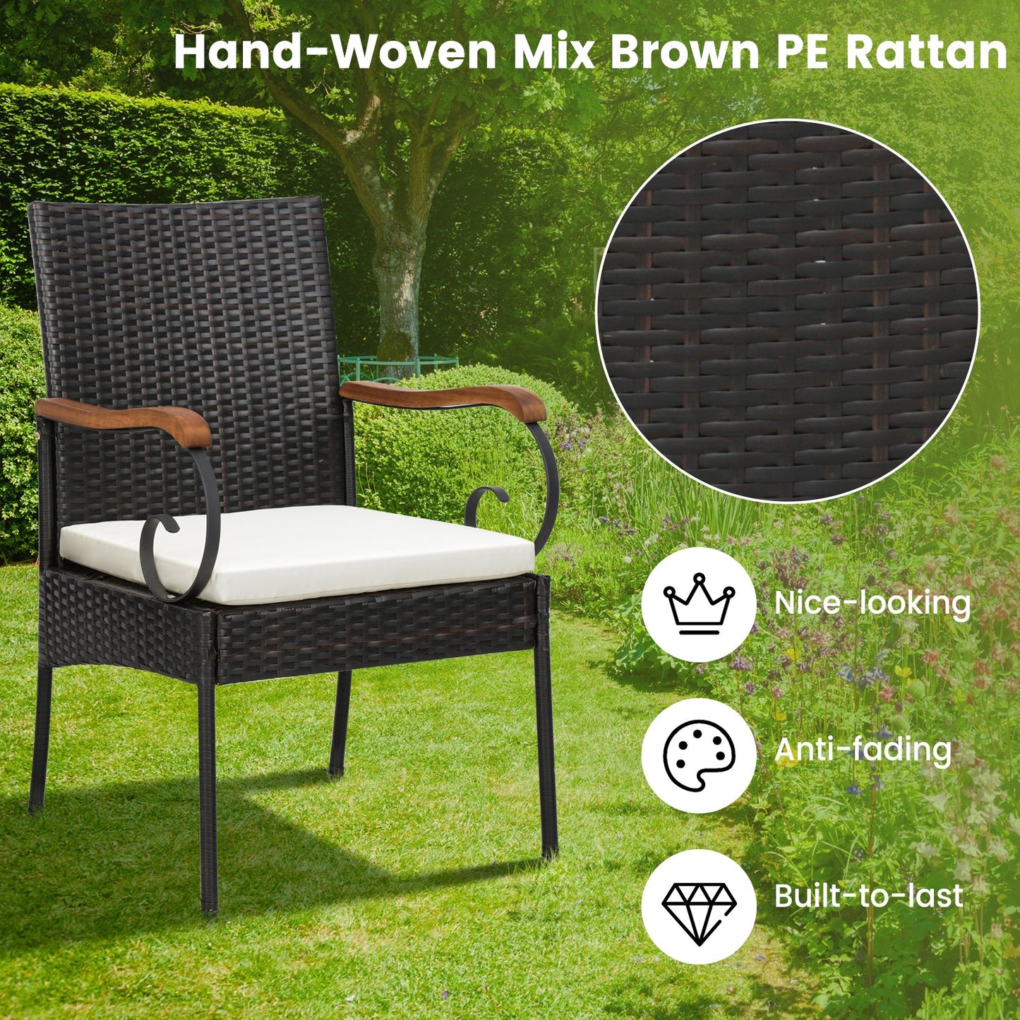 5 Pieces Patio Rattan Dining Set with Umbrella Hole for Poolside Backyard