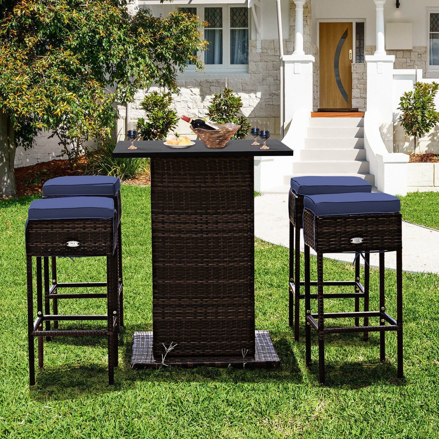 5 Pieces Patio Rattan Bar
