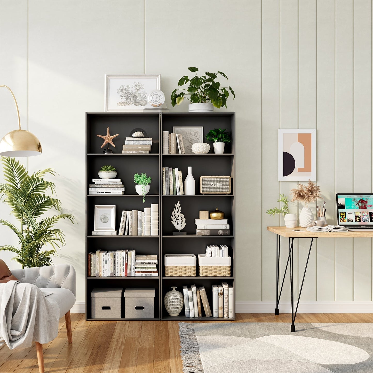 5-Shelf Storage Bookcase Modern Multi-Functional Display Cabinet