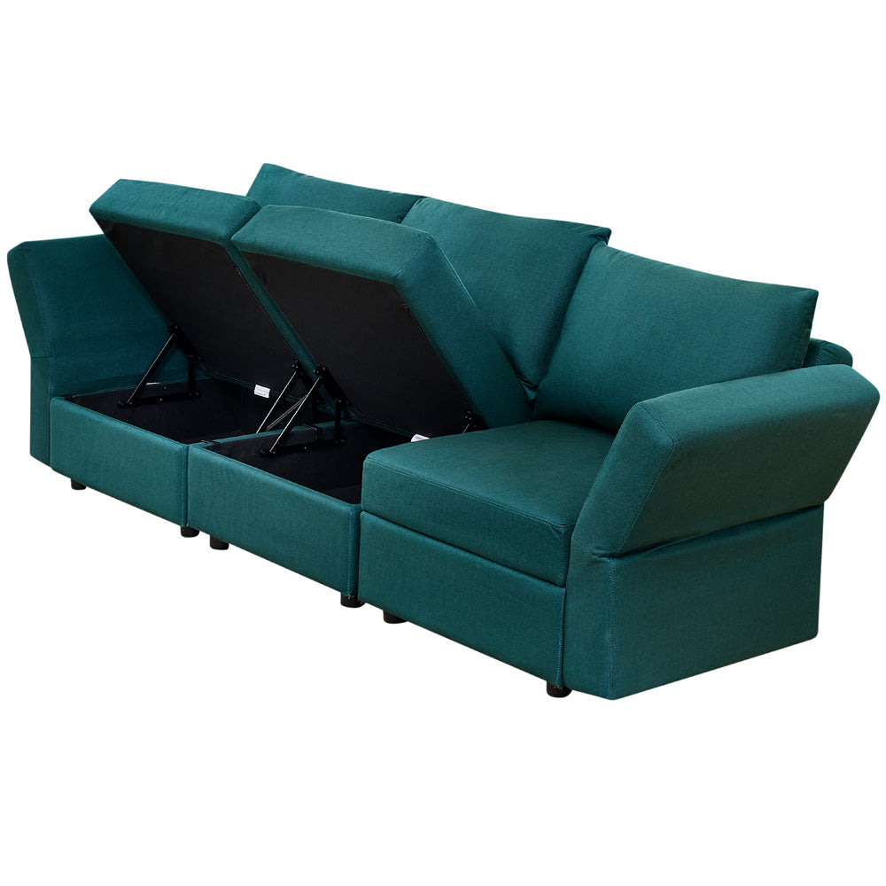 Ainfox 3 Seats Modular Sectional Green Sofa Couch With Storage