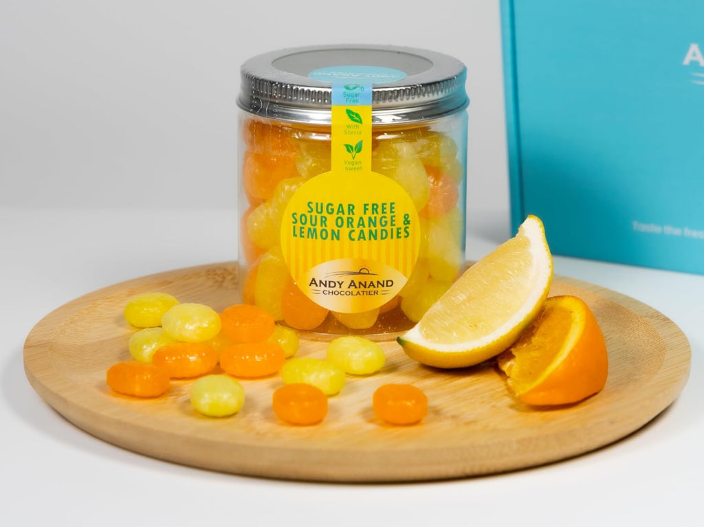 Andy Anand Sugar-Free Sour Orange Hard Candy, 28 pc, 7 oz – Copper-Kettle Boiled, Keto & Diabetic-Friendly, Gluten-Free Gourmet Gift Box