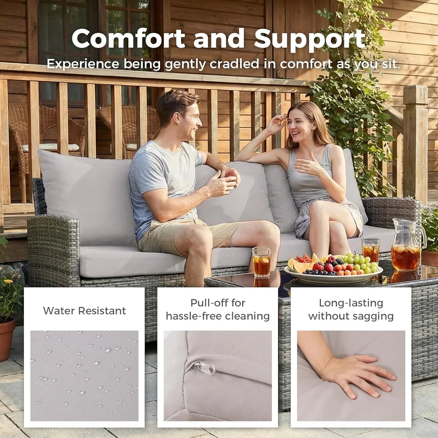 Ainfox 7-Piece Outdoor Wicker Patio Furniture Set,Sectional Conversation Set with 3-Seat Sofa, Loveseat, Coffee Table, Chairs & Ottomans, Gray, Space-Saving Design for Backyard, Porch, Poolside