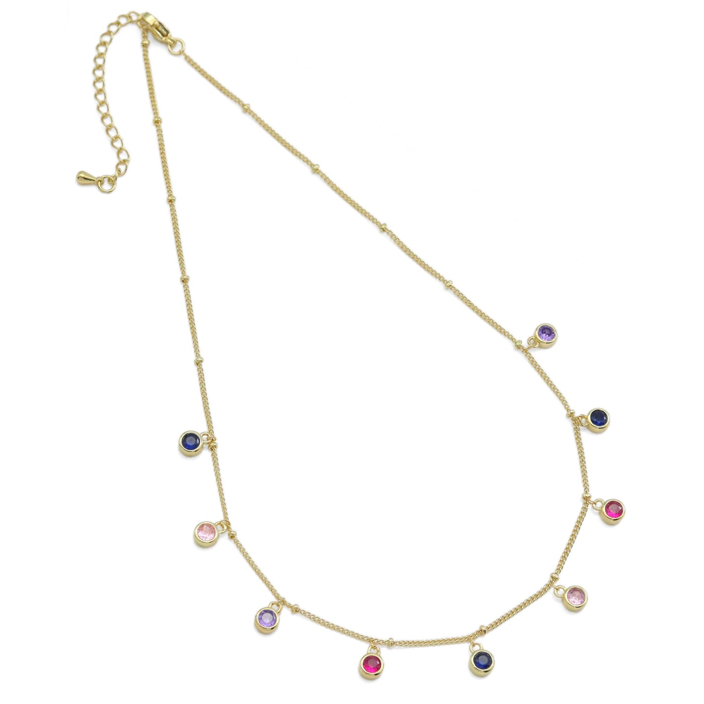 Colorful Round CZ Chain Adjustable Necklace, Sku#EF536