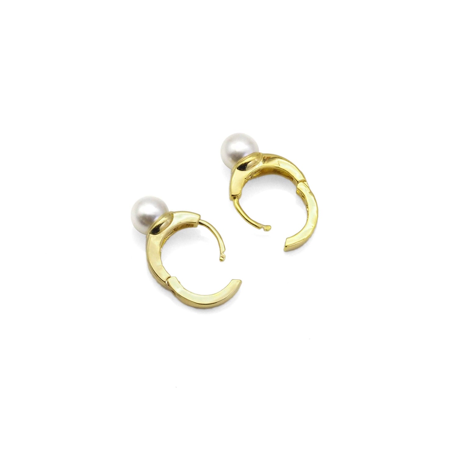 CZ Gold Silver Pearl Hoop Earrings, Sku#B360
