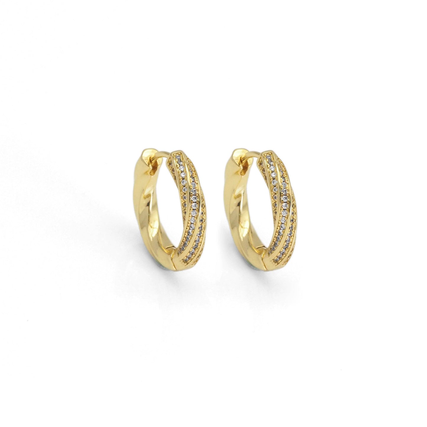 High Quality Gold Twisted CZ Hoop Earrings, Sku#Y850