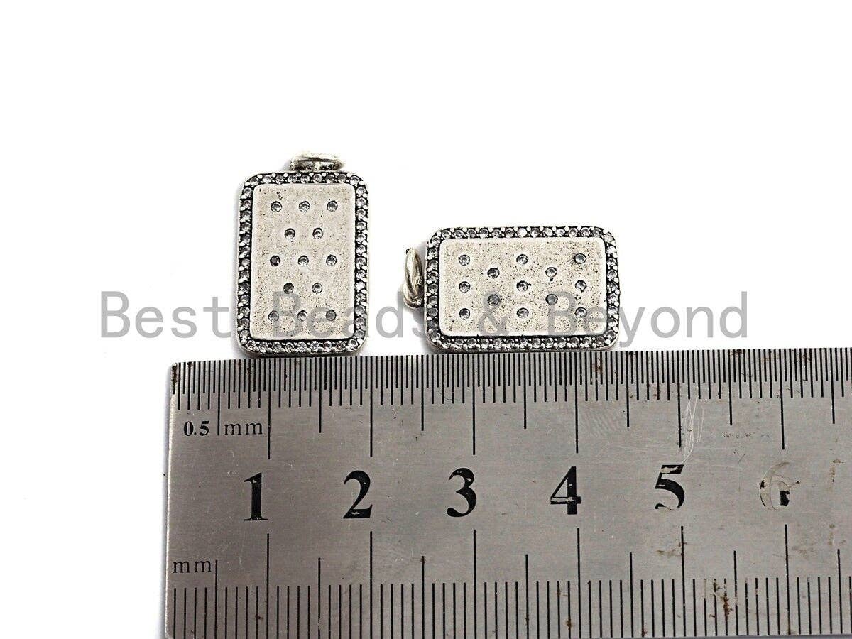 CZ Micro Pave Flat Rectangle Pendant, Antique Silver Tone, Clear Cubic Zirconia Big Pave Charm Pendant, 13x22mm,sku#F1015C
