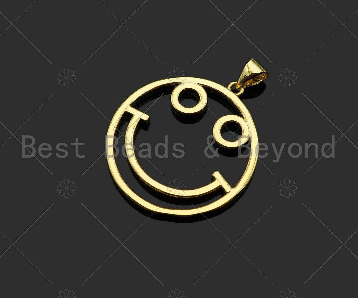 CZ Micro Pave Smiley Face Shape Pendant/Charm, 18K Gold Filled Charm, Necklace Bracelet Charm Pendant,26x29mm,Sku#LK322