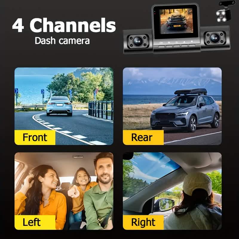 Enregistreur vidéo numérique de voiture 4 canaux – Avant 1080P, Latéral et Arrière 720P, Vision Nocturne