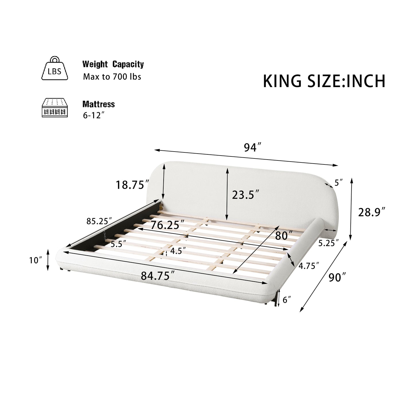 King Size Bed Frame with Boucle Fabric