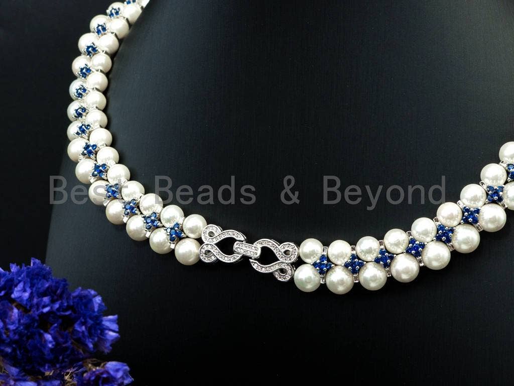 White Pearl Cubic Zirconia Necklace Bracelet Set, P18