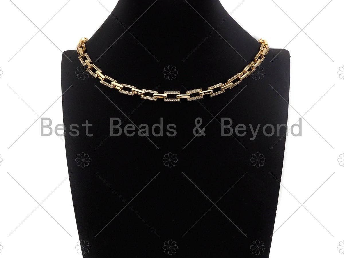 7x11mm CZ Thick Gold Paper Clip Chain by Yard, Sku#M375