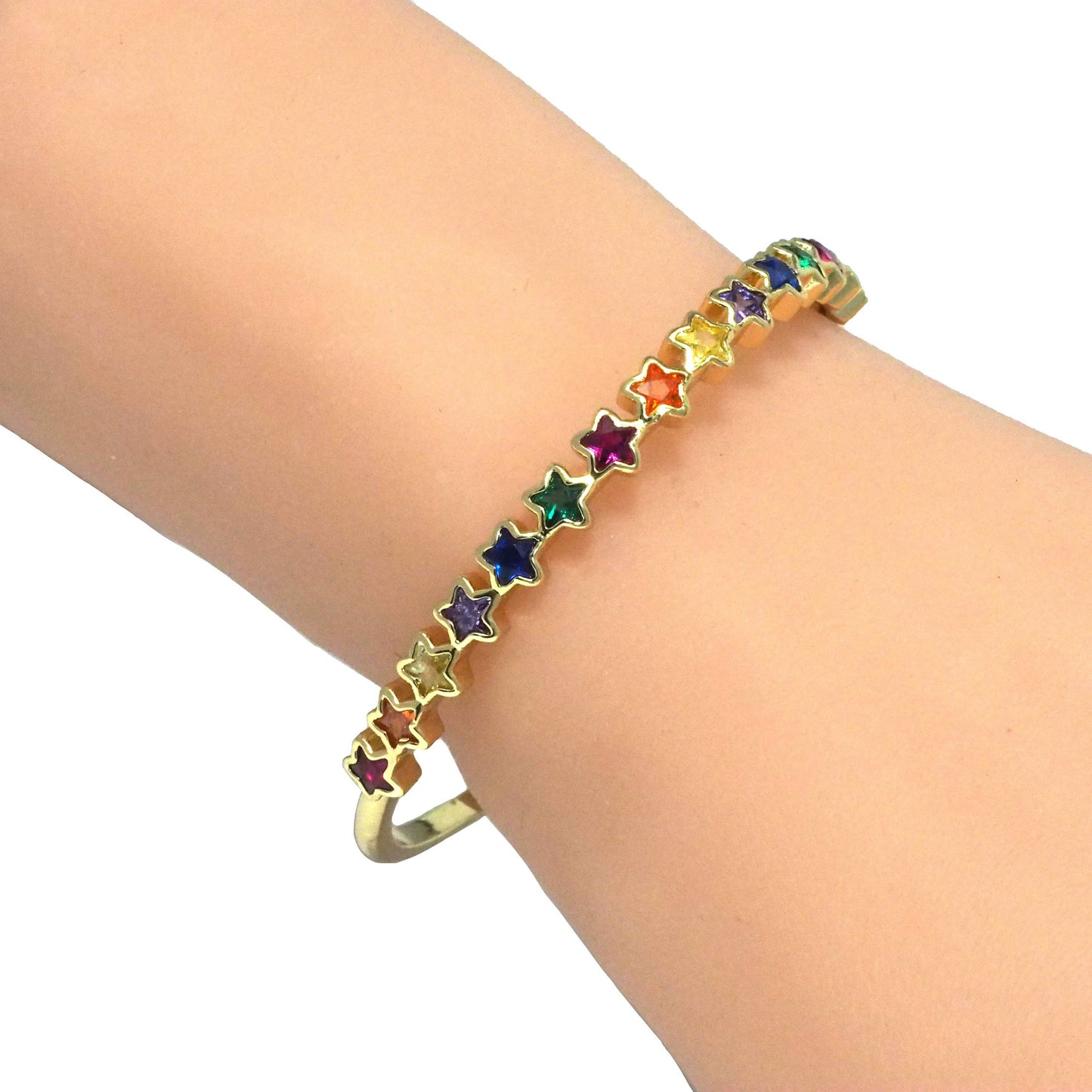 Colorful Clear CZ Star Adjustable Bangle Bracelet, Sku#LD399