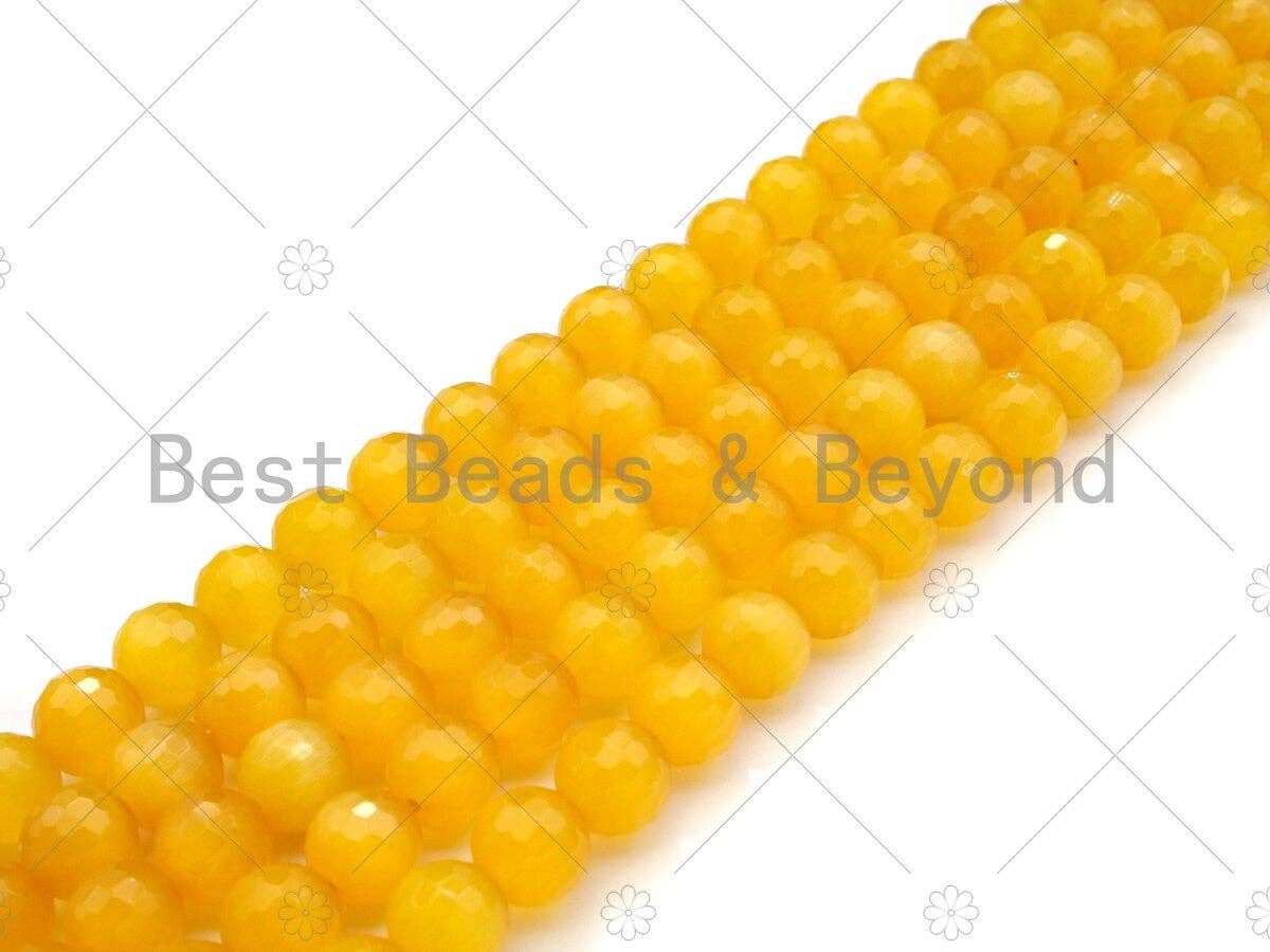 Special Cut Yellow Cat's Eye Round Faceted Beads, 6mm/8mm/10mm/12mm Round Faceted, 15.5'' Full Strand, Sku#UA201c