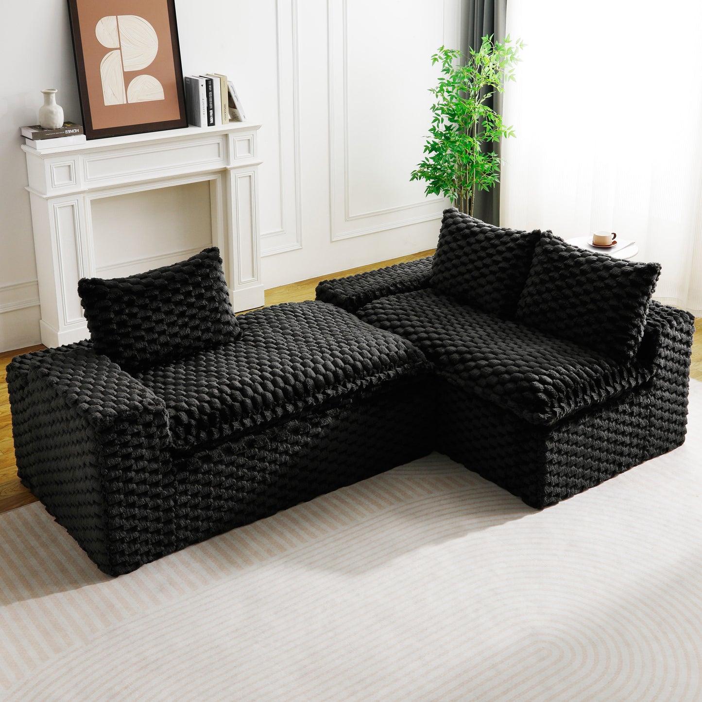 Black Turtle Velvet Versatile Convertible Sofa