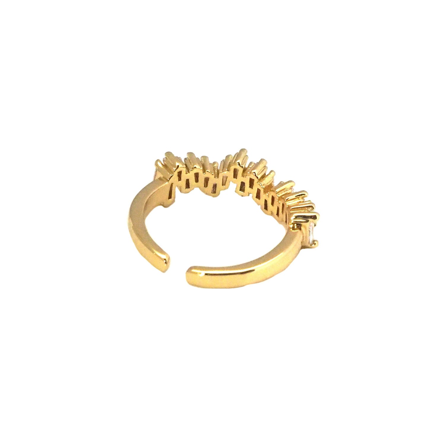 Gold Clear CZ Waveline Zigzag Baguette cz Adjustable Ring, Sku#LK794