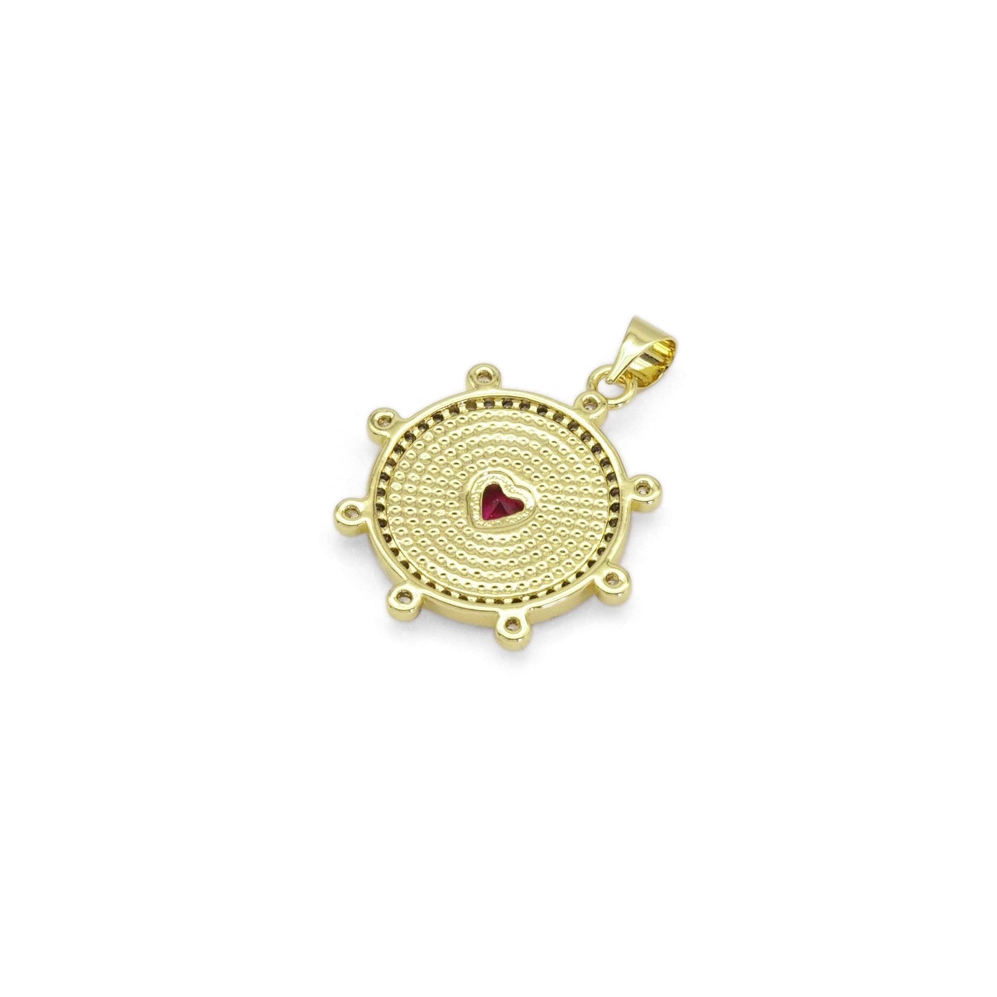 Spike Gemstone Pearl Coin with Heart Charm, Sku#LX299