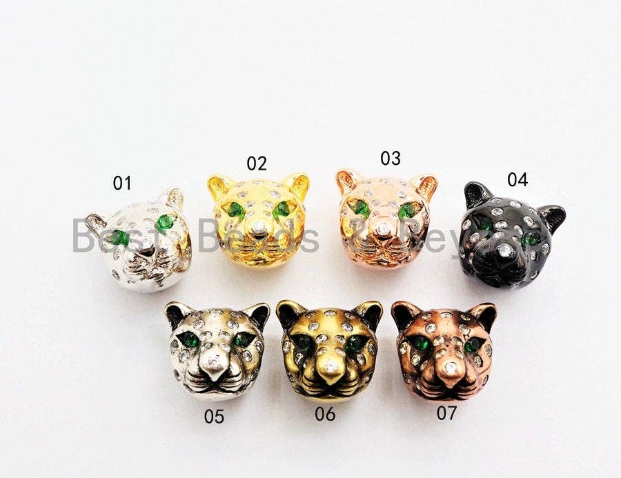 NEW STYLE CZ Micro Pave  Leopard Head Beads, Cubic Zirconia Panther Head Spacer Beads, Animal Beads, Men's Bracelet Findings,15mm, sku#Y108