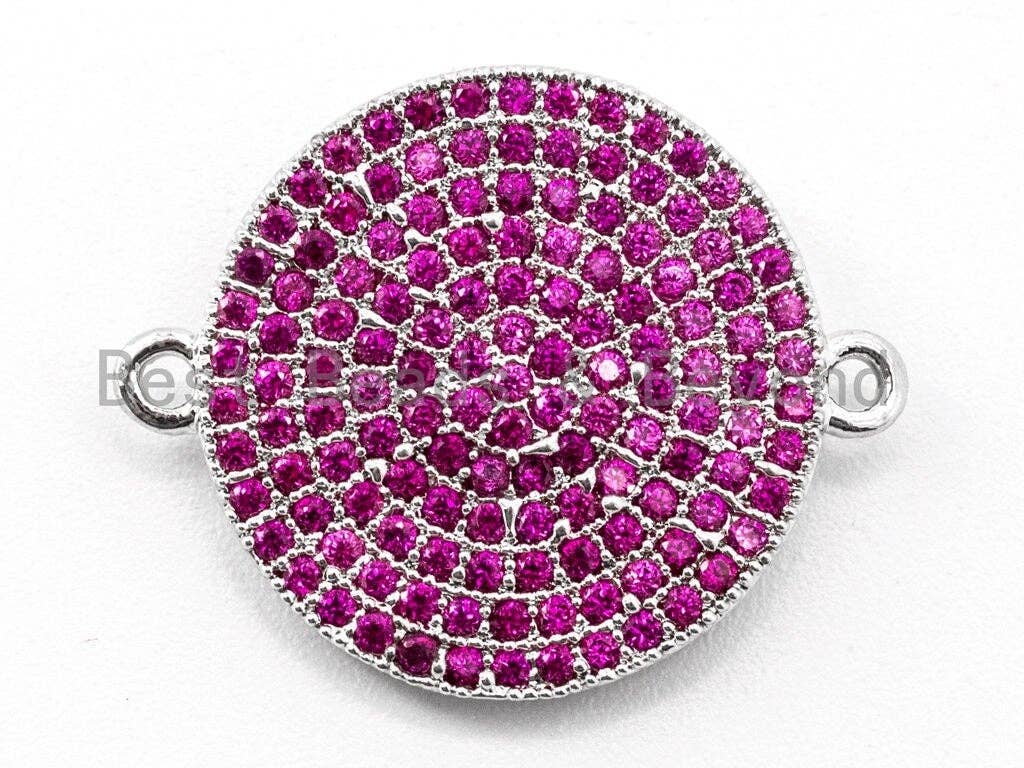 CZ Micro Pave Fuchsia Round Disc Connector,16x19mm, SKU#A45c