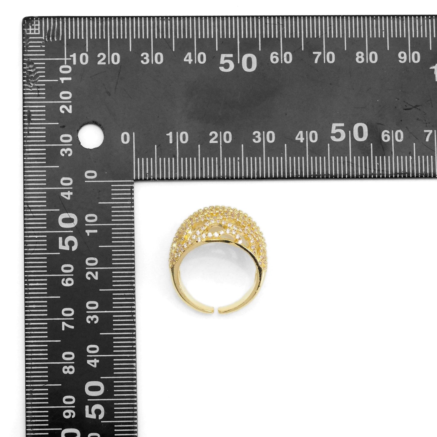 Gold Clear CZ Filigree Dome Statement Adjustable Ring, Sku#LX378
