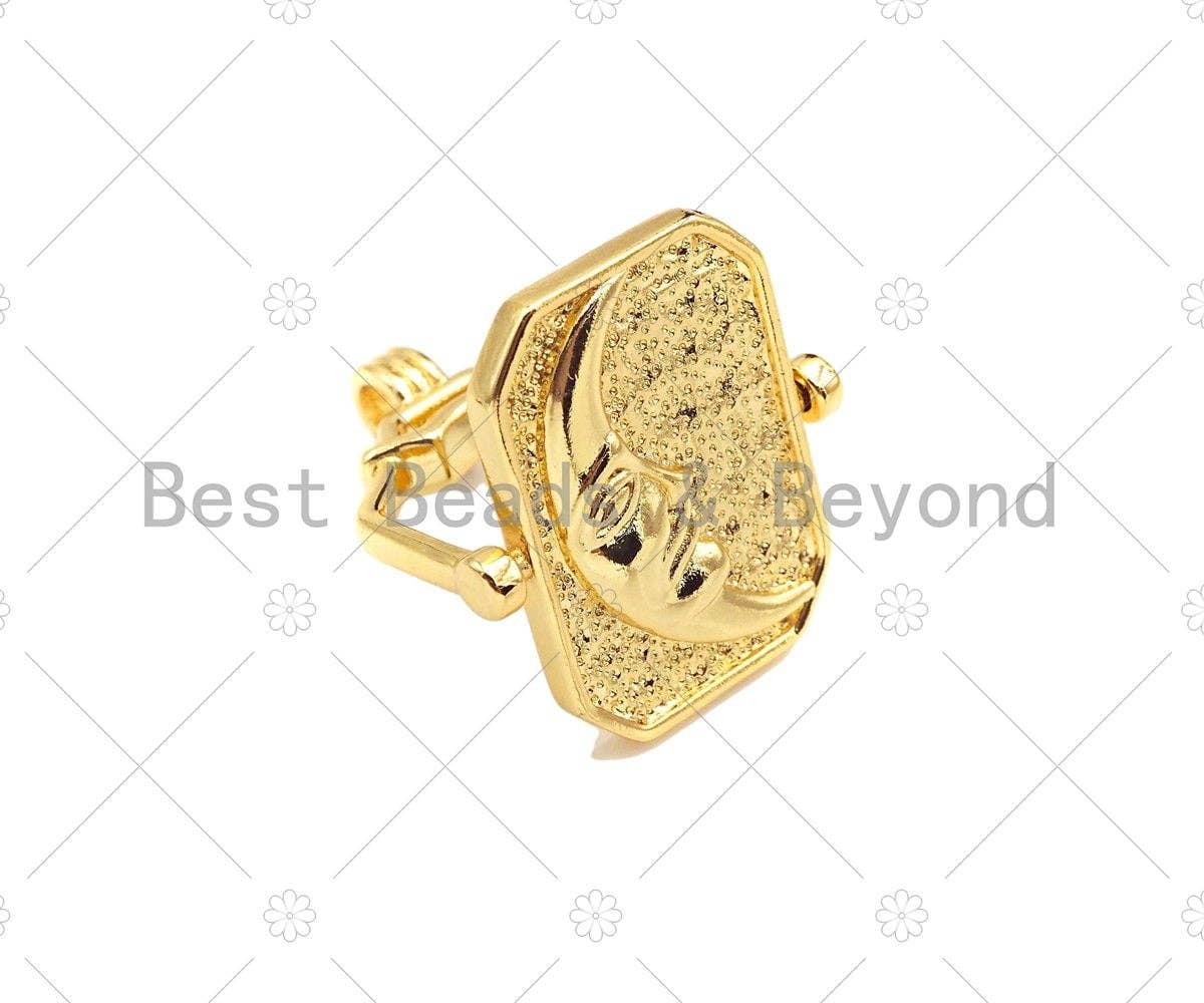 18K Gold Sun Face Cresent Moon Medallion Pendant/Charm,Two Sided Rotating Charm, 22x36mm,Sku#LK249