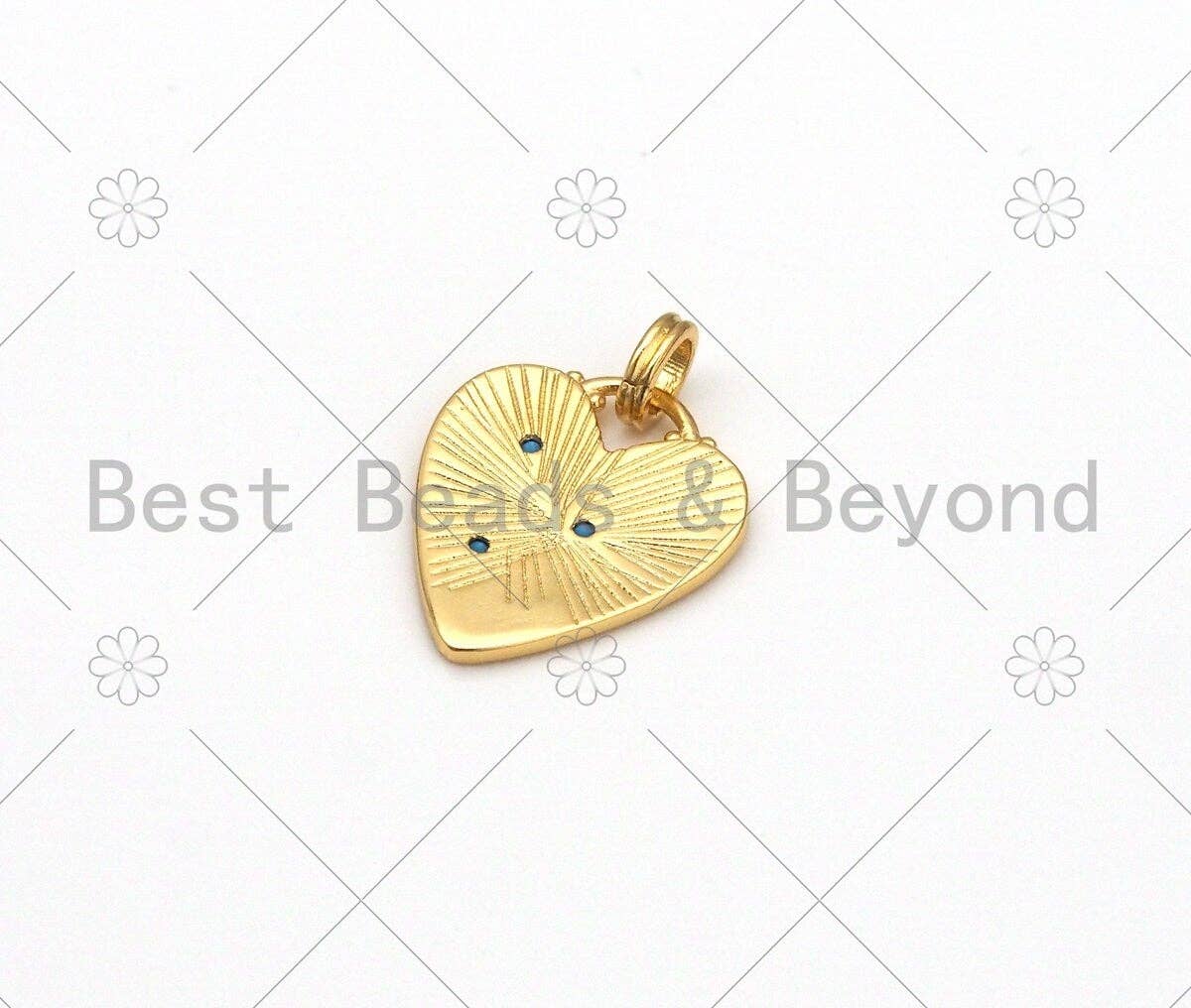 Clear/Fuchsia/Turquoise/Cobalt CZ Micro Pave North Star On Heart Shape Pendant,18K Gold Filled Heart Charm,15x18mm, Sku#ML52