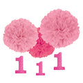 Amscan 1st Birthday Fluffy Decorations w/Danglers - Pink , 1 set