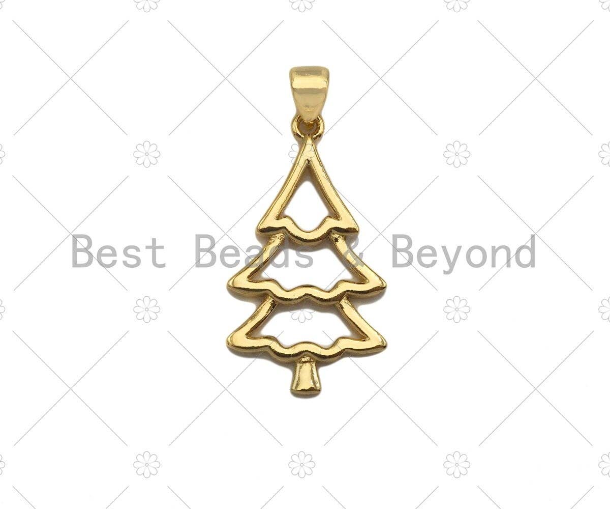 18k Gold Color Christmas Tree Shape Pendant, Dainty Gold Pendant, Christmas Charm, ,27x15mm, Sku#LK205