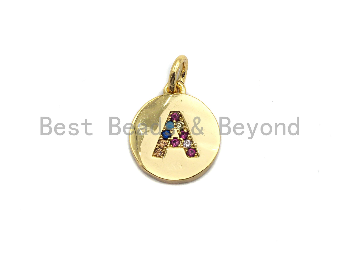 New Trendy Gold Color Micro Pave Rainbow CZ Cubic Zirconia A-Z 26 Initials Letter Pendant, Initial Letter Charm,11x13mm,sku#F820C