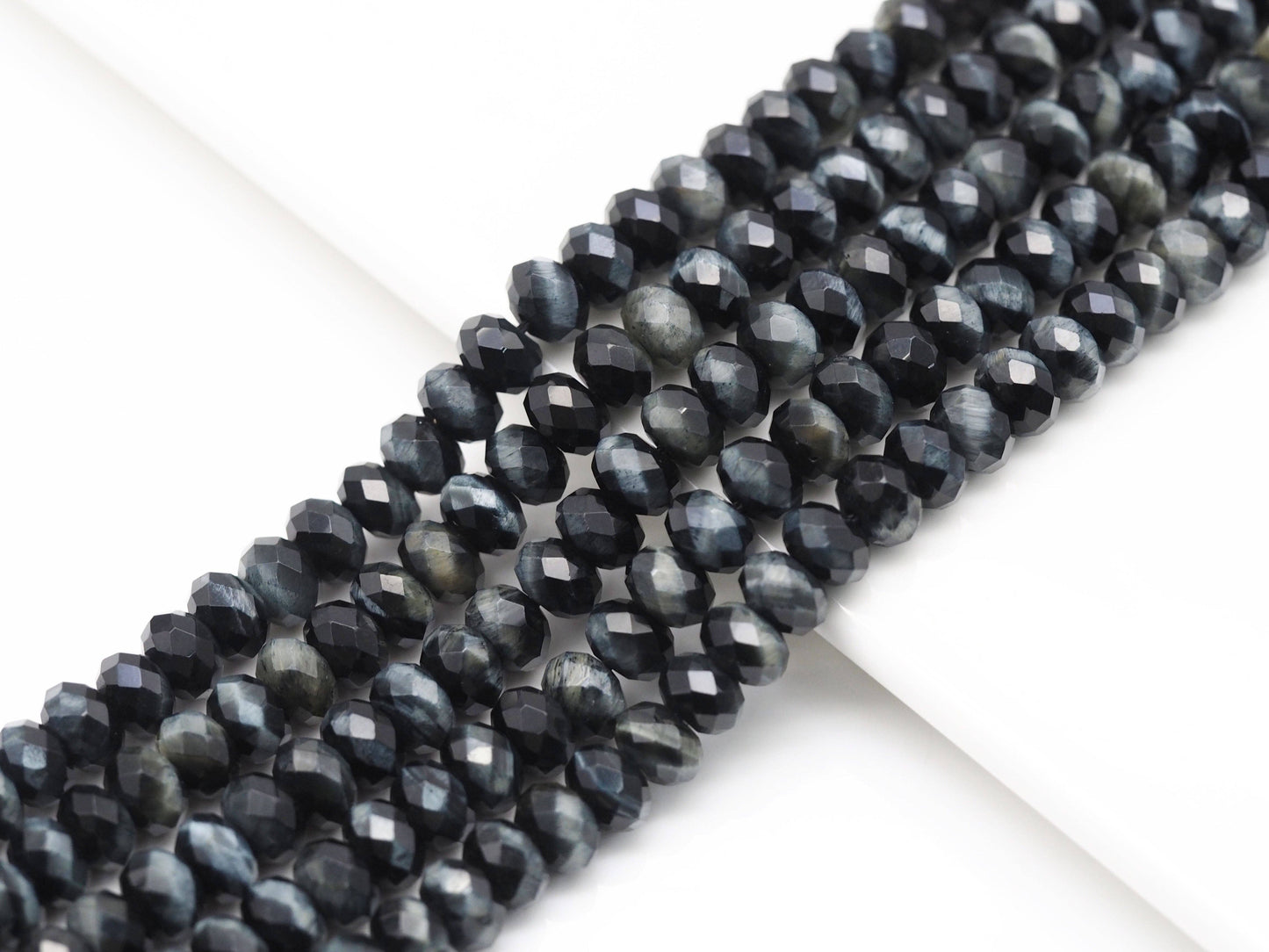 High Quality Dark Blue Faceted Rondelle Tiger Eye Beads, Sku#UA259