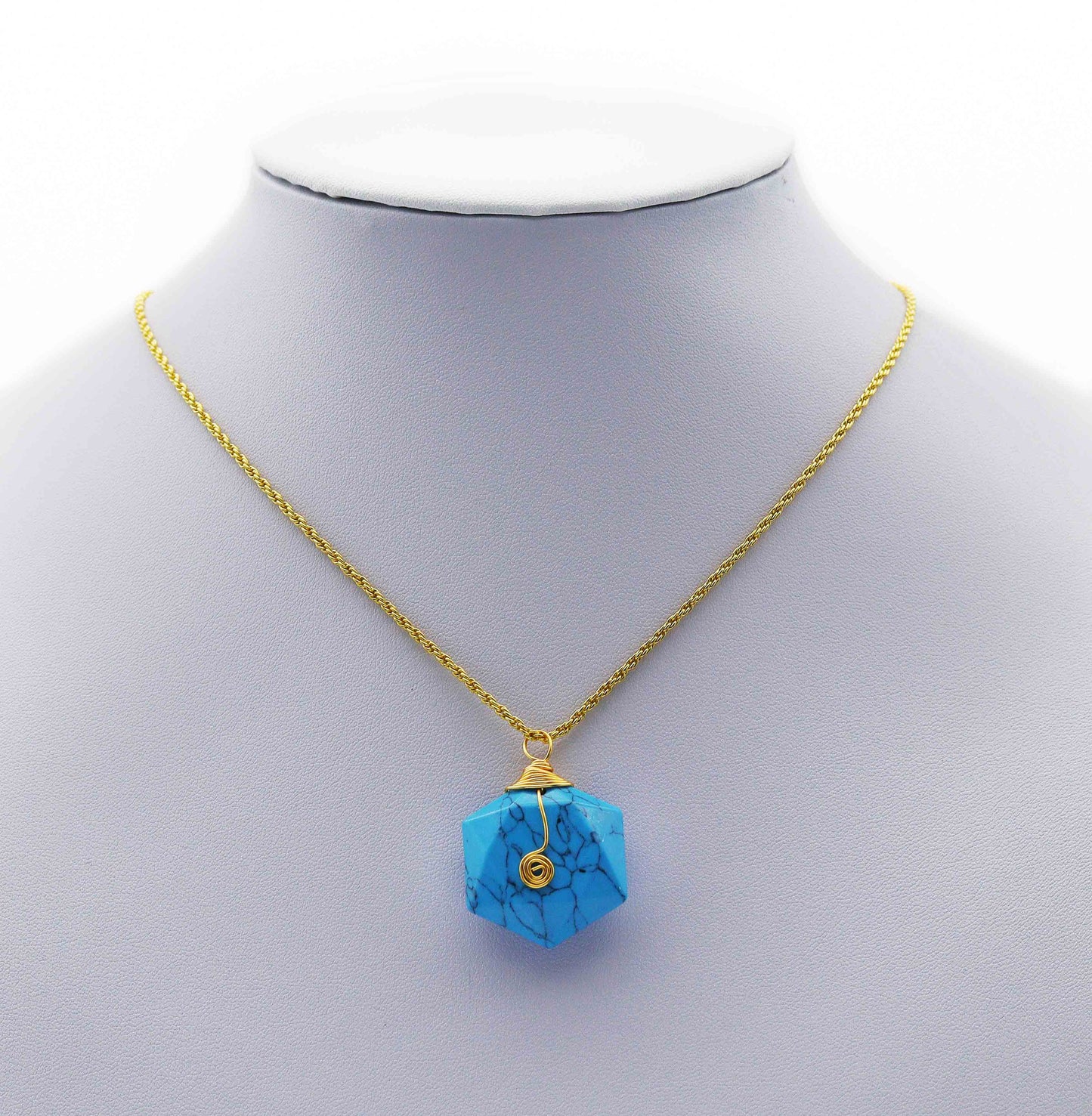 Gold Hexagon Gemstone Pendant, Sku#LY04