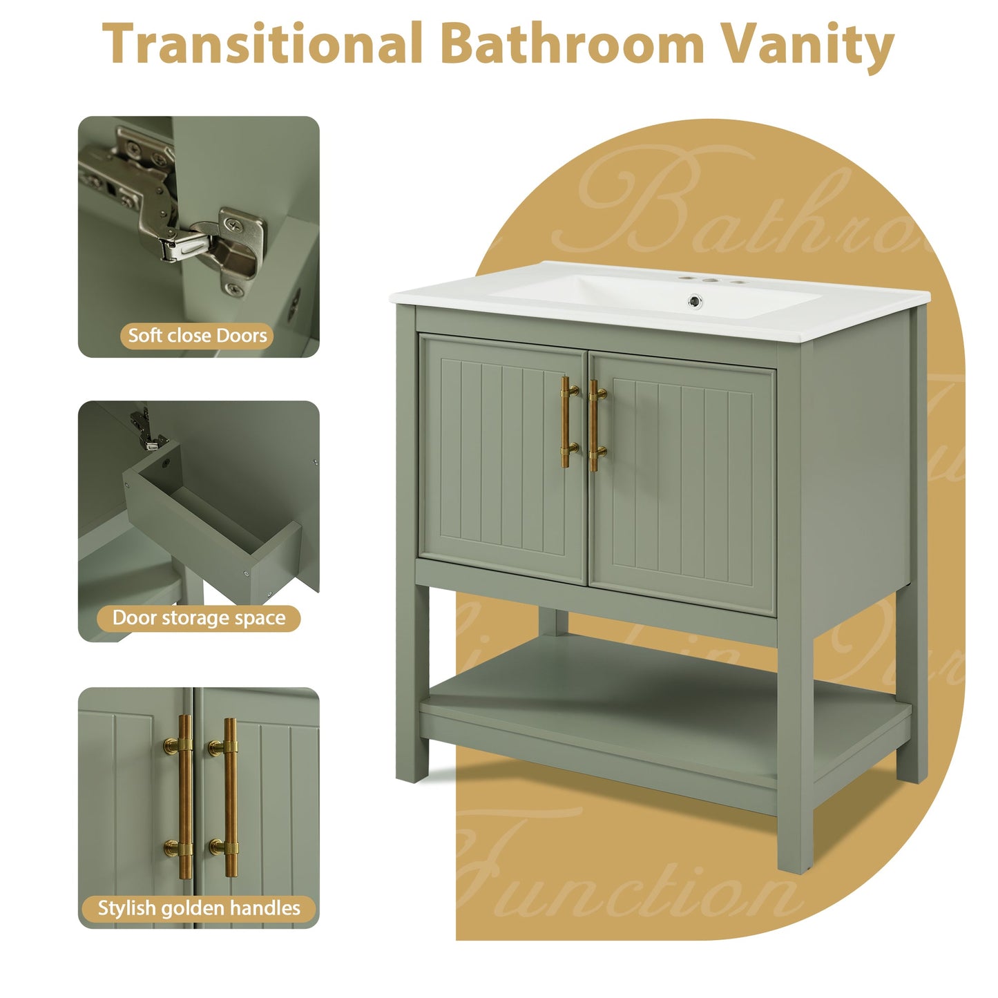 30-Inch Green Bathroom Vanity with Ceramic Sink