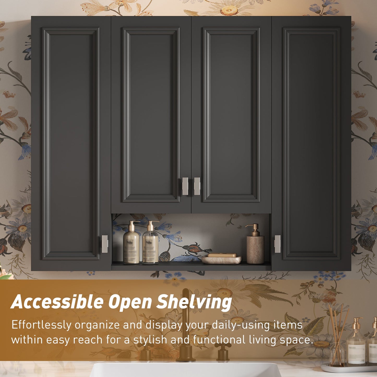 Modern Bathroom Cabinet with 5 Adjustable Shelves