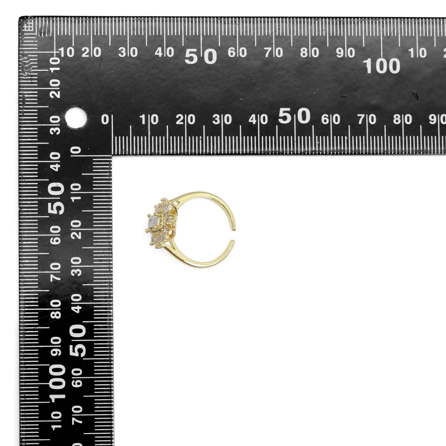 Clear CZ Rectangle CZ Flower Adjustable Ring, Sku#A155