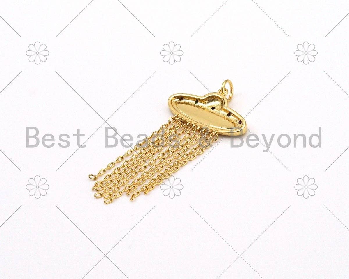 Colorful CZ Micro Pave UFO Shape Pendant,18K Gold Filled UFO Charm, Necklace Bracelet Charm Pendant, 57x25mm,Sku#Z1397