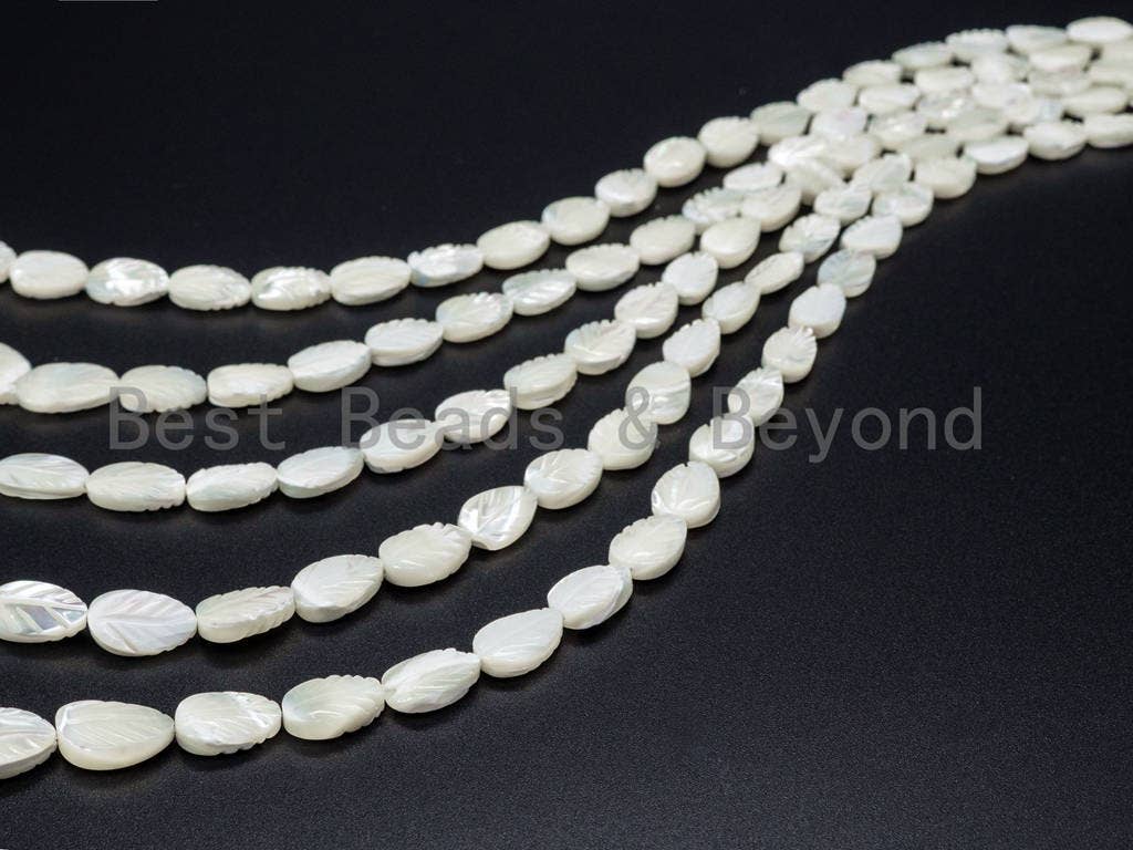 High Quality White Mother of Pearl Strand, 6x9mm/8x12mm/12x16mm, Mop Shell, Double Face Curved Leaf Egg Beads, Full Strand SKU#T19