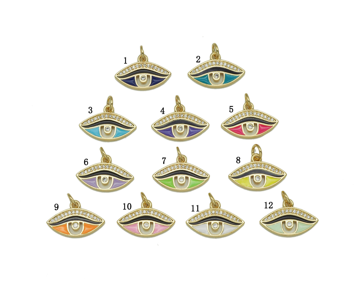 Colorful CZ Enamel Evil Eye Pendant, Sku#F1468C