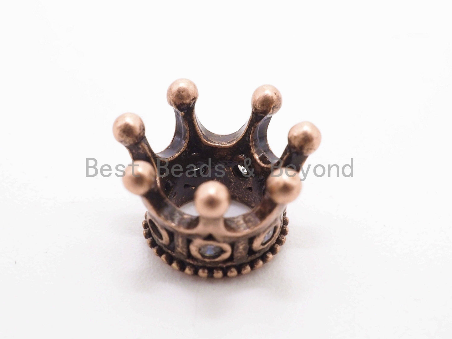 CZ Micro Pave Queen Crown Spacer Beads for Men's Bracelet, Cubic Zirconia Crown Cap Beads, CZ Large Hole Crown Charm, 11x7mm, sku#Y85