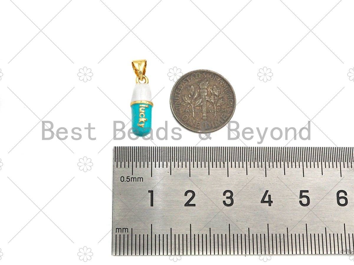 Enamel Colorful Pill Shape Pendant Charm,Lucky Word Pink Turquoise Black Cobalt RedEnamel Jewelry,6x17mm,Sku#LK283