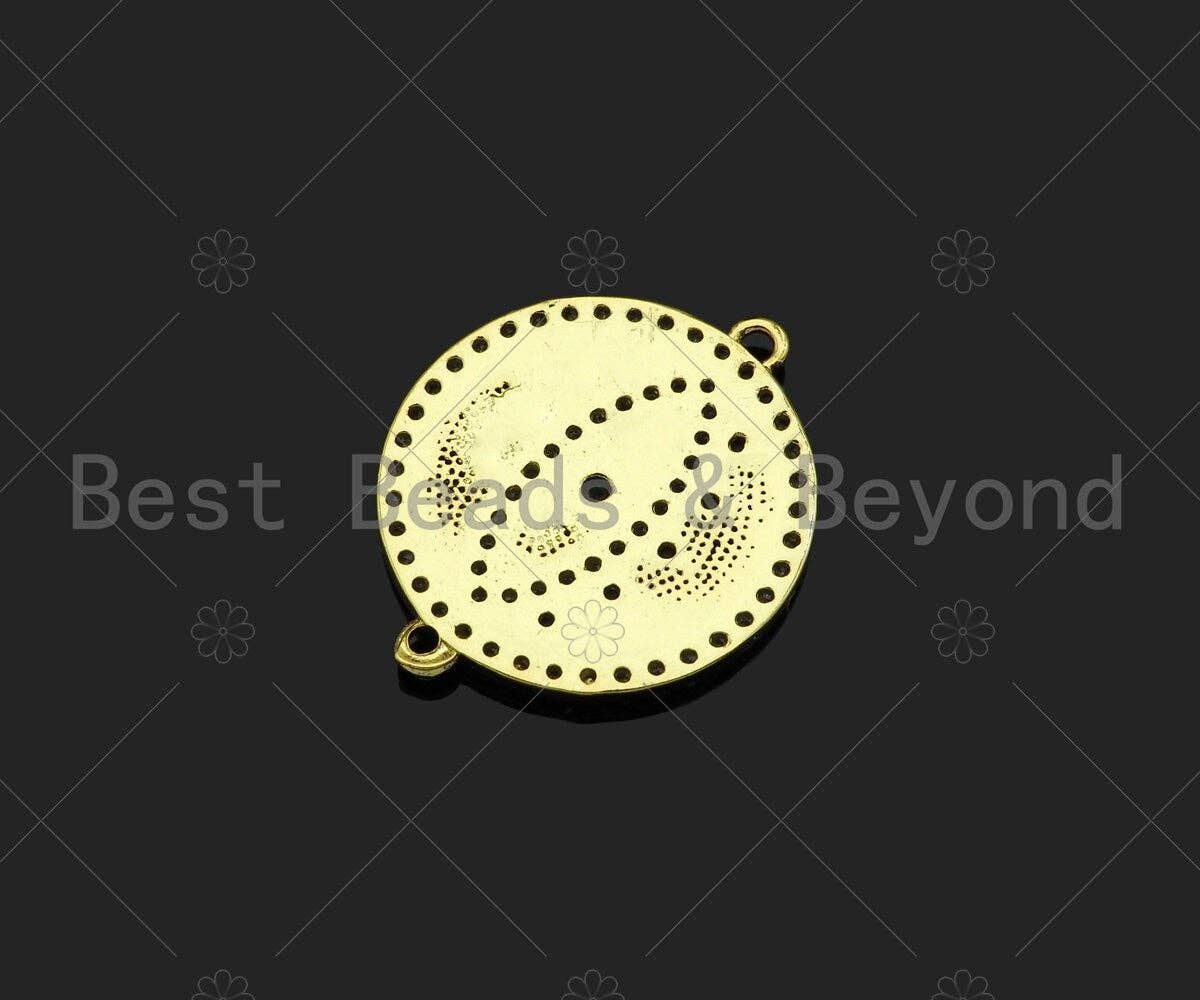 Gold Filled CZ Micro Pave Evil Eye On Round Coin Shape Connector,18K Gold Filled Connector, Necklace Bracelet Connector,22x18mm,Sku#LK351