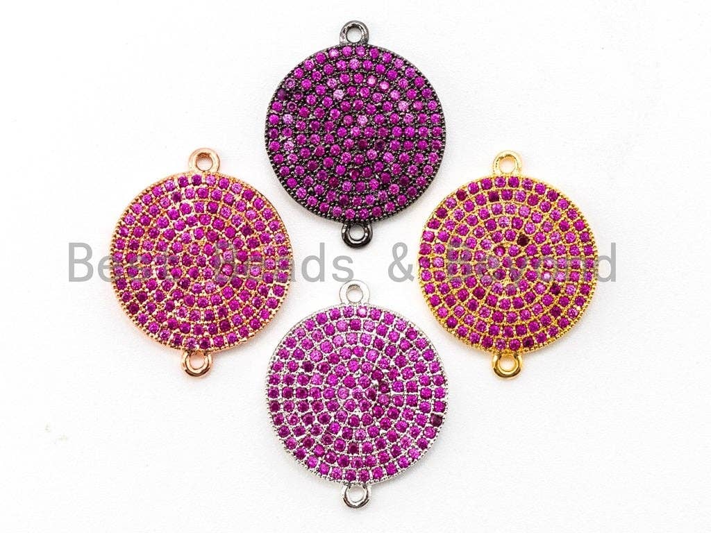 CZ Micro Pave Fuchsia Round Disc Connector,16x19mm, SKU#A45c