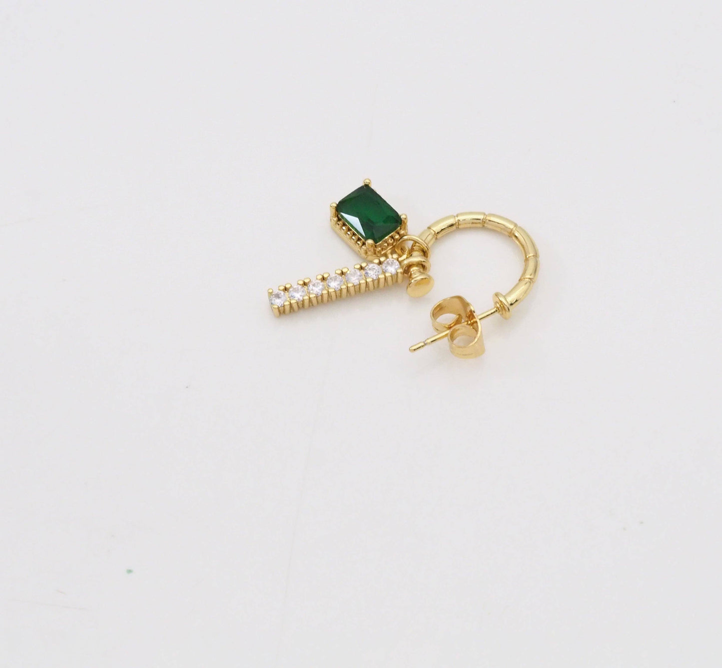 CZ Bar Rectangle Dangle Hoop Earrings, Sku#LX195