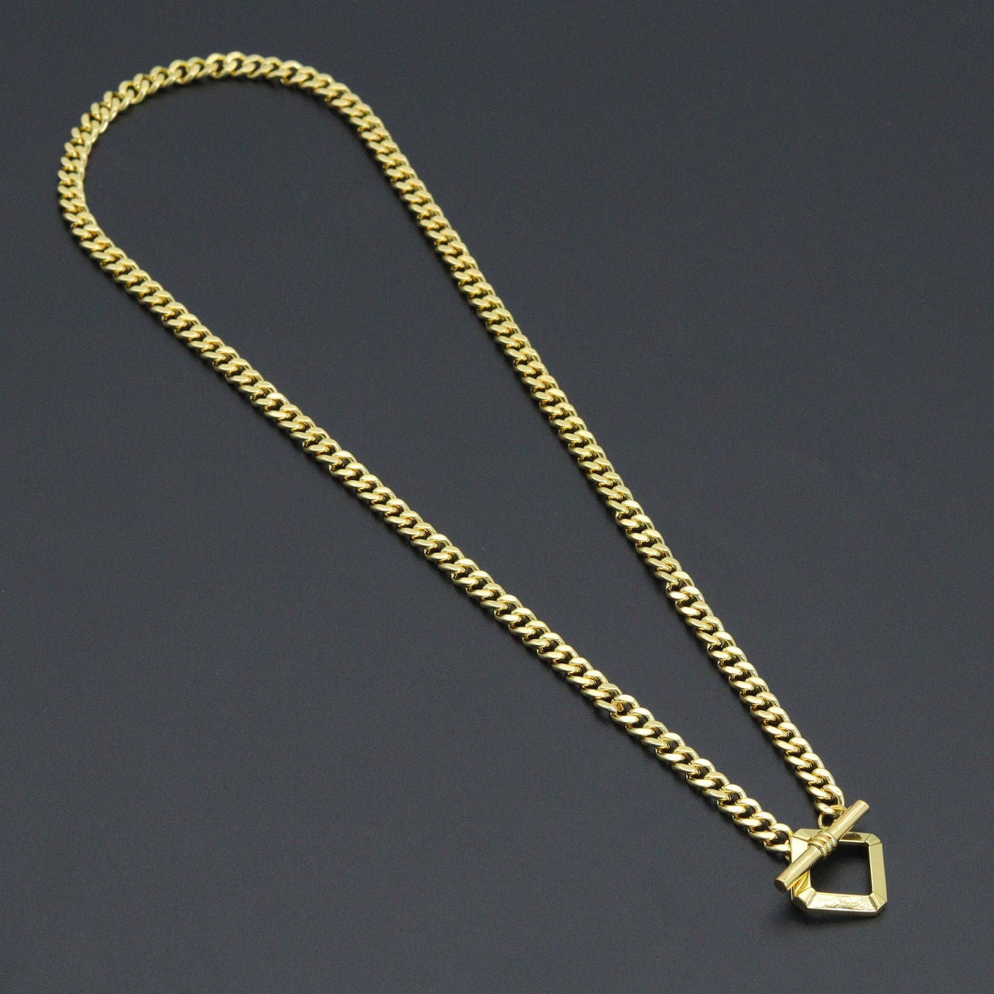 Gold Rectangle Toggle Clasp Cuban Chain Link Adjustable Necklace, Sku#L731