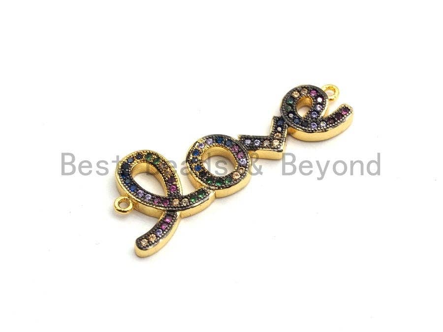 Rainbow CZ Micro Pave Love Letter Connector, Cubic Zirconia Love Pave Connector, Pave Connector, 12x34mm,sku# E420C
