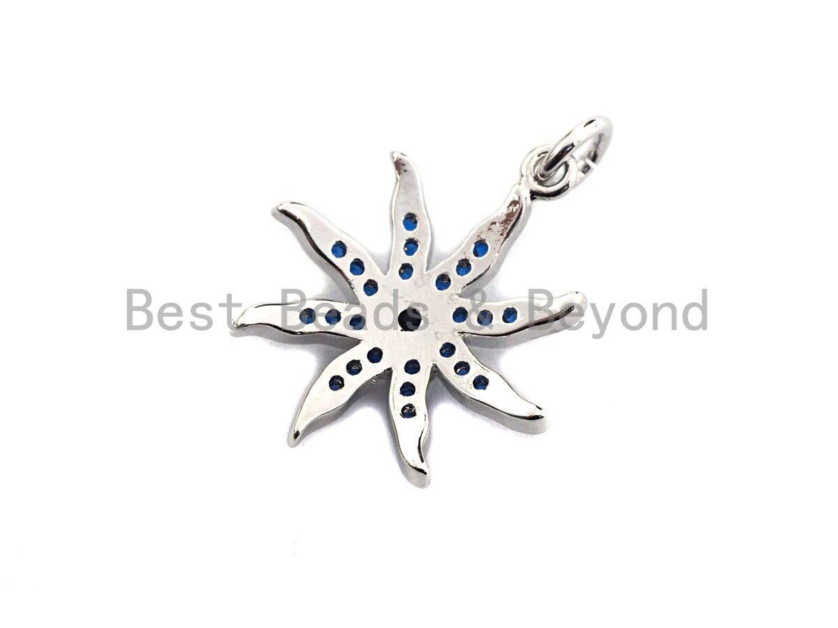 Cobalt CZ Micro Pave Starburst Pendant, Cubic Zirconia Pave Starfish Pendant/Charm,18x20mm, sku#Z419