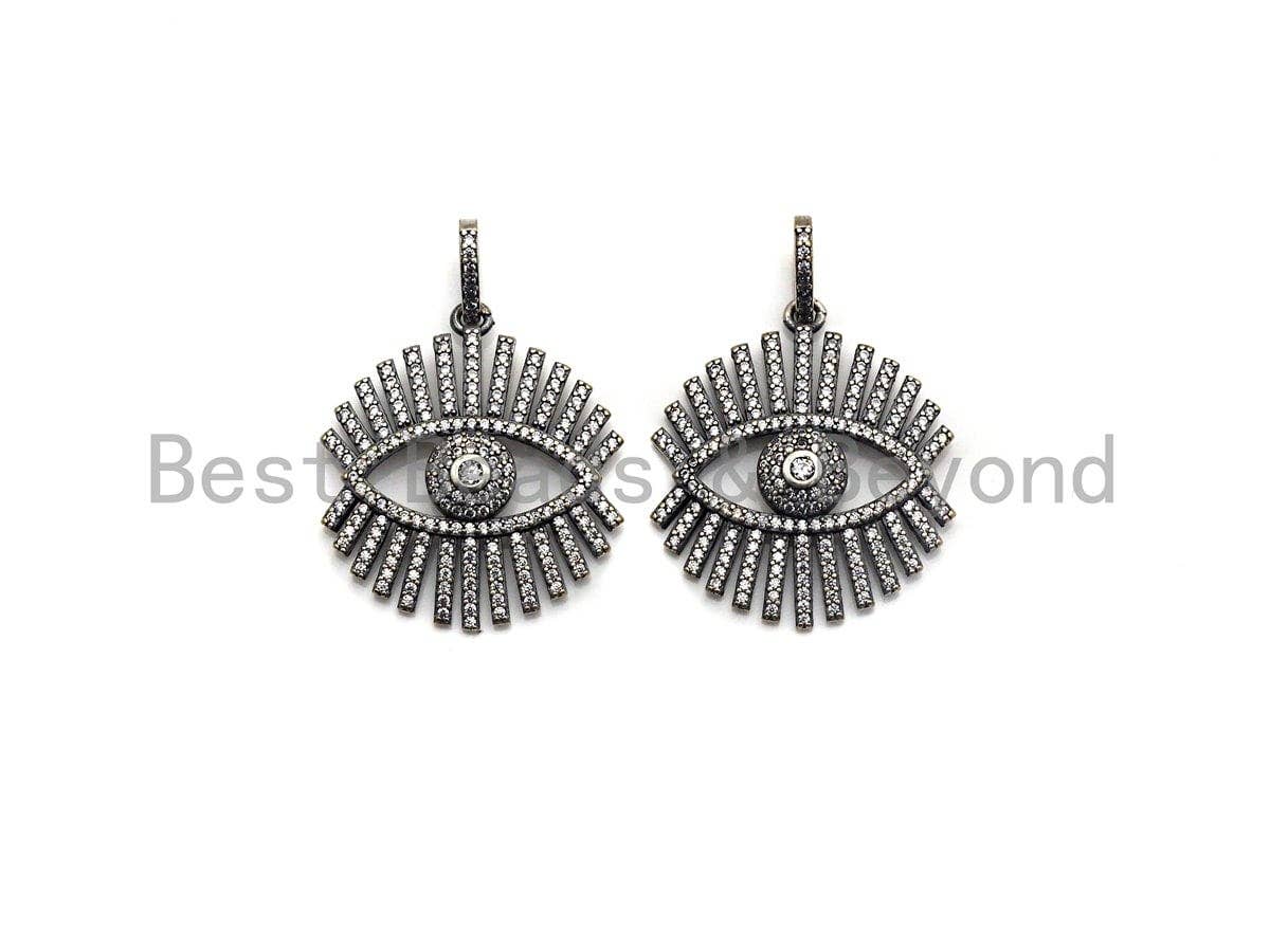 CZ Micro Pave Sparkly Eyelash Shape Pendant, Antique Silver Tone, Cubic Zirconia Pave Pendant, 27x30mm,sku#X131