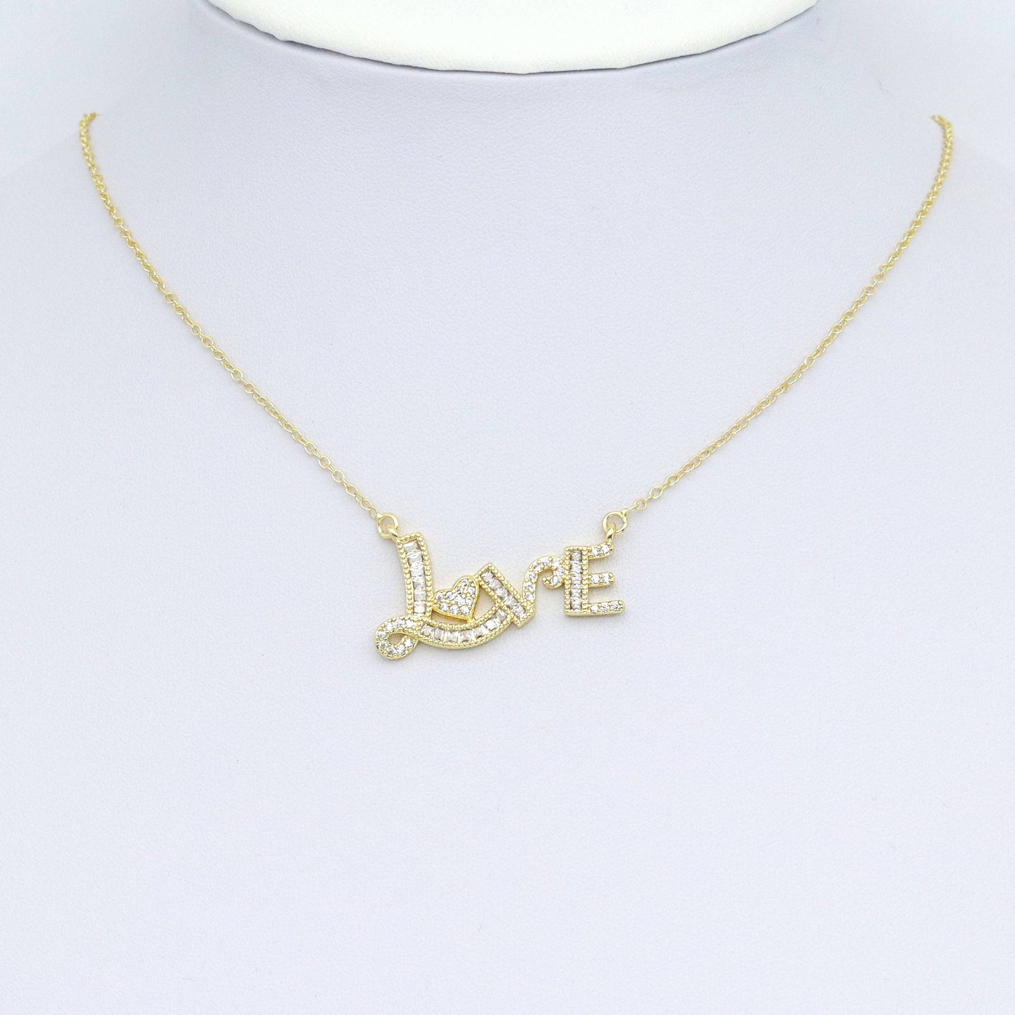 Gold Clear Baguette CZ Love Charm Pendant, Sku#LK962